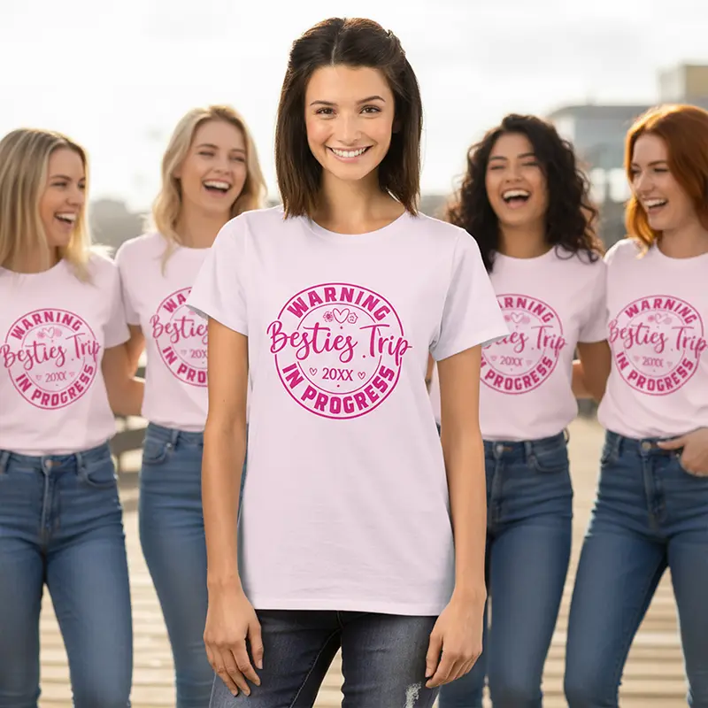 Pink Besties Trip t shirt with friendship design